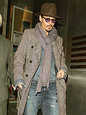Johnny Depp sporting winter wardrobe scarf