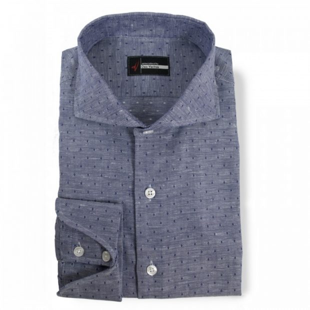 dark blue mens linen shirt with polka dots