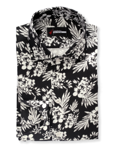 Black and White Floral Print Dress Shirt