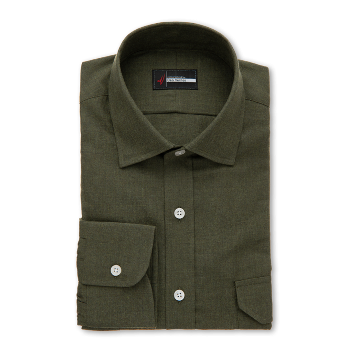 Exeter - Olive Green Flannel Dress Shirt