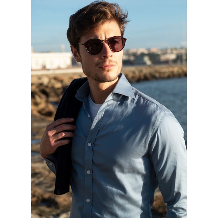 ☆F.ILLUMINATE☆ Daily Essential Cotton Shirt Sky Blue Airy Organic Cotton Twill Classic Collar Shirt | EILEEN FISHER